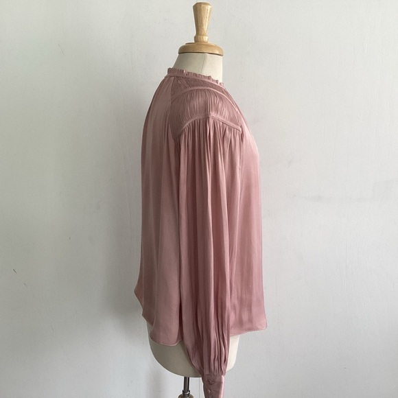 Rachel Zoe Pink Long Sleeve Pleated Shoulders Poet Sleeves Ruffled Neck Blouse S - Picture 3 of 8